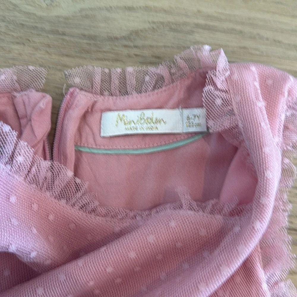 Mini Boden Pink Tulle Dress with Floral Belt detail EUC - Picture 3 of 4